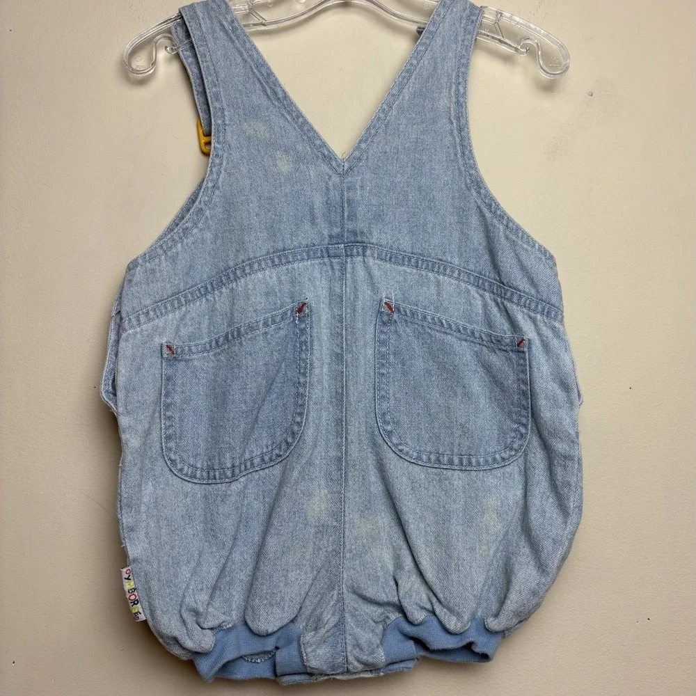 Vintage Gymboree XS 9-18 Months Light Wash Denim Colorful Bubble Romper